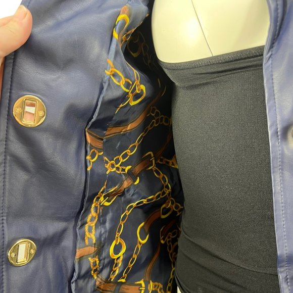 Blue Faux Leather Dennis by Dennis Basso Turn-lock Jacket Sz XXS - Picture 8 of 11